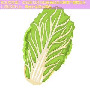 农业农村部：2025年12月15日前确保全年粮食产量稳定在1.3万亿斤以上